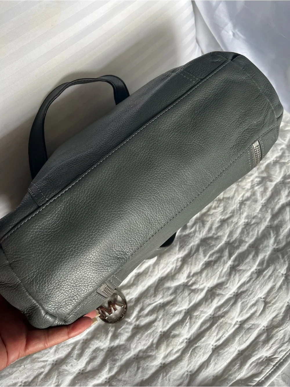Michael Kors Pebbled Leather Shoulder Tote in Dark Gray